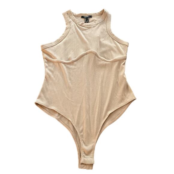 Great Condition Pre-Owned Tan Ribbed Racerback Tank Bodysuit Sz L - Picture 3 of 4